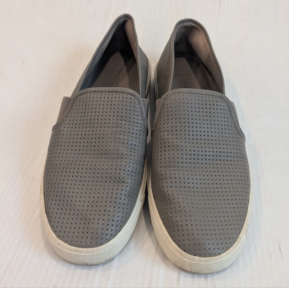 VINCE Women's Gray Perforated Leather Slip-On Shoes Sneakers Size 6.5